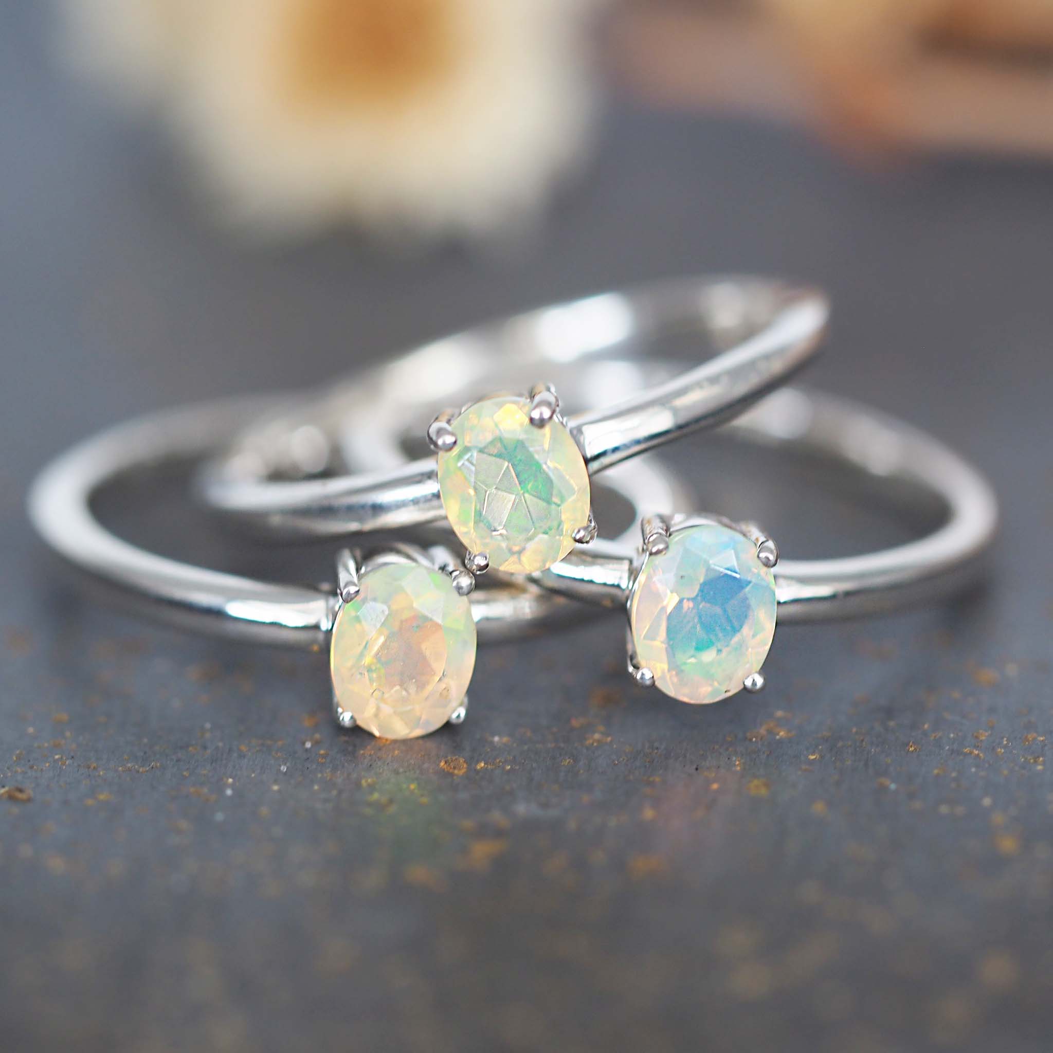 Dainty Opal Ring, Sterling Silver White Opal Engagement Ring, October Birthstone Ring, 2024 Gemstone Ring, Promise Ring, Opal Jewelry