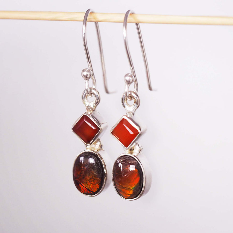 ammolite and carnelian earrings - womens gemstone jewellery by Australian jewellery brands indie and harper