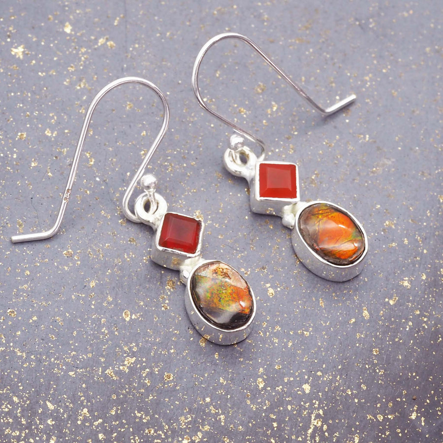 ammolite and carnelian earrings - womens gemstone jewellery by Australian jewellery brands indie and harper