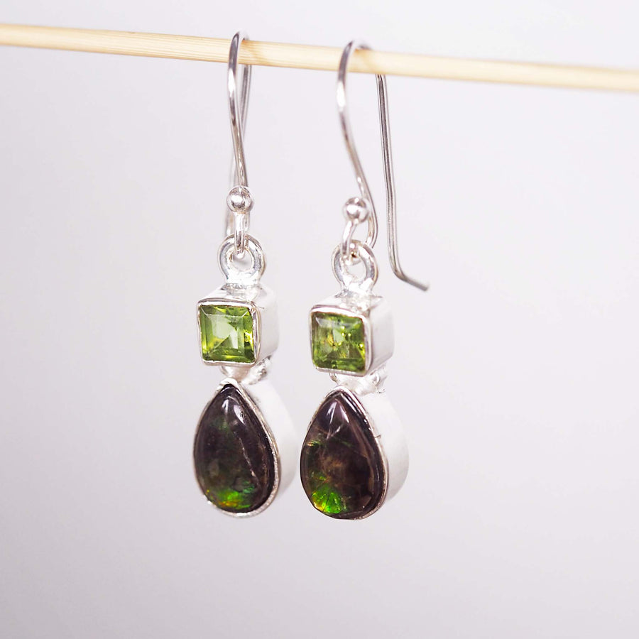 ammolite and peridot earrings - womens gemstone jewellery by Australian jewellery brands indie and harper