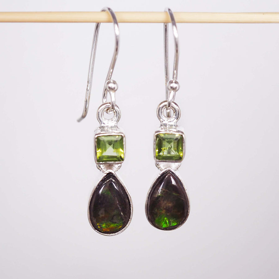 ammolite and peridot earrings - womens gemstone jewellery by Australian jewellery brands indie and harper