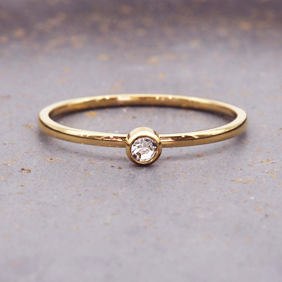 April birthstone dainty gold ring - gold waterproof jewellery by australian jewellery brands indie and harper 