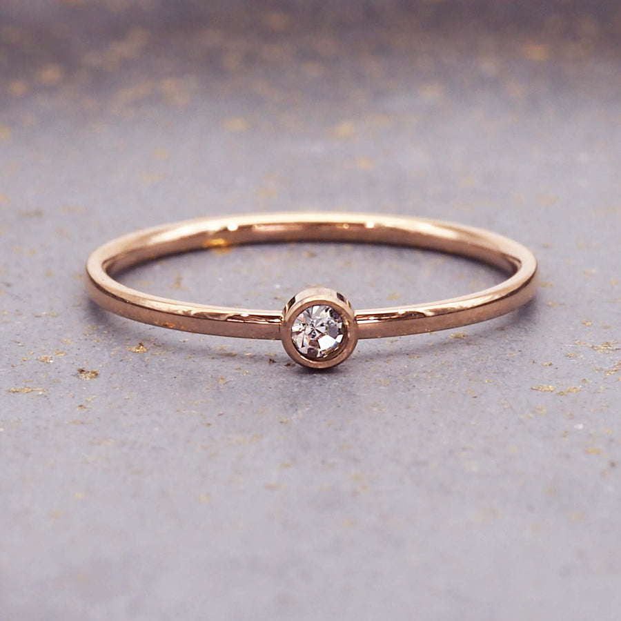 April Birthstone dainty rose gold ring - rose gold jewellery by Australian jewellery brands indie and Harper 