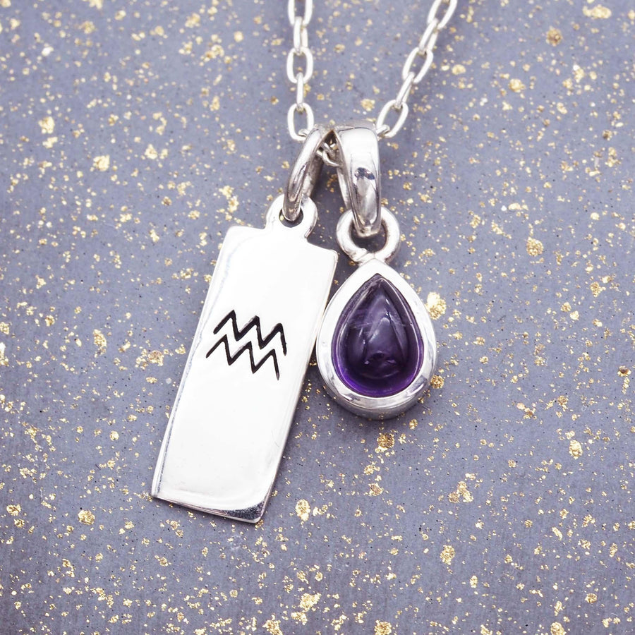 Zodiac Aquarius and february Birthstone Sterling silver amethyst Necklace - womens jewelry by Australian jewellery brand indie and harper