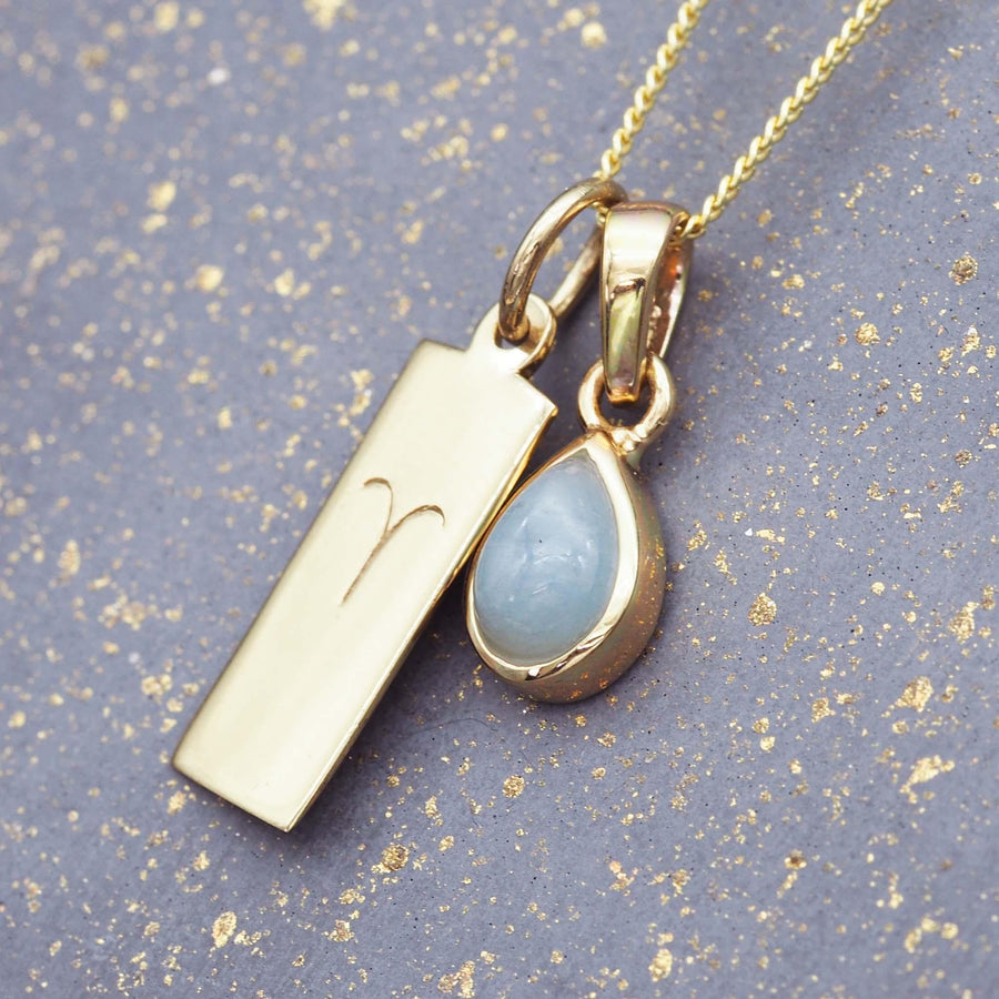 Aries Necklace and march Birthstone gold aquamarine Necklace by australian jewellery brand indie and harper