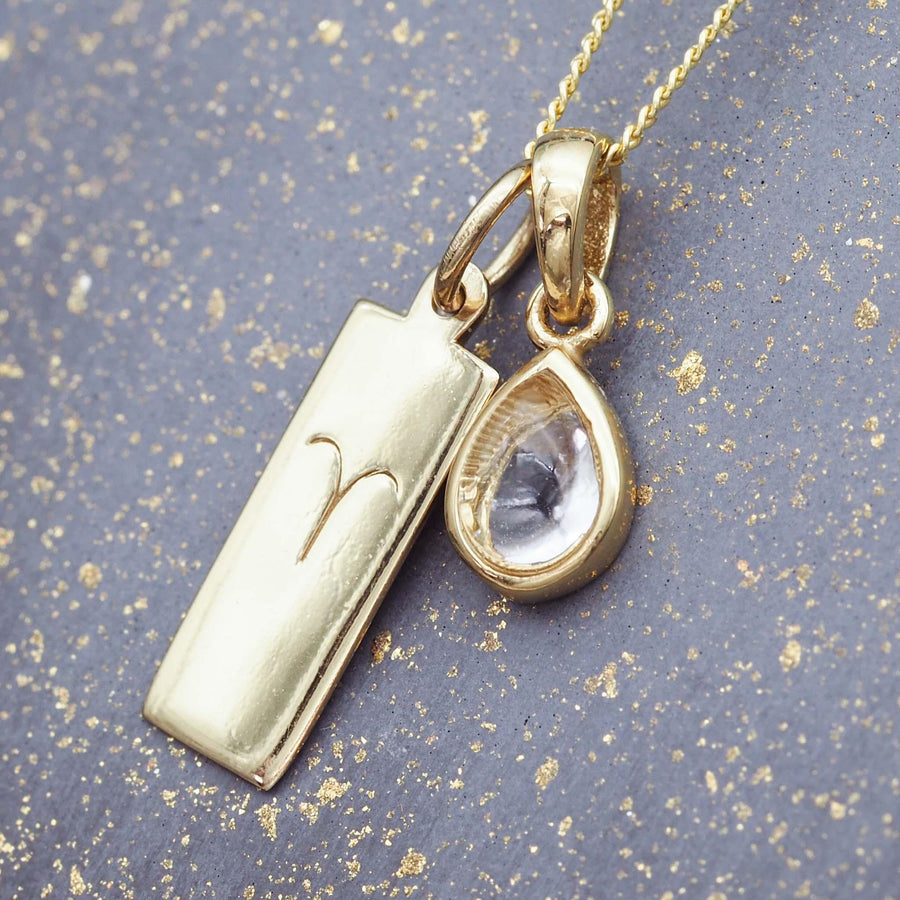 Aries star sign and april Birthstone herkimer quartz Necklace - gold jewellery by Australian jewellery brand indie and harper