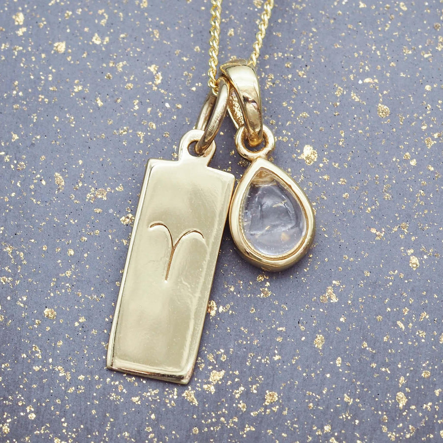 Zodiac Aries and april Birthstone herkimer quartz Necklace - gold jewellery by Australian jewellery brand indie and harper