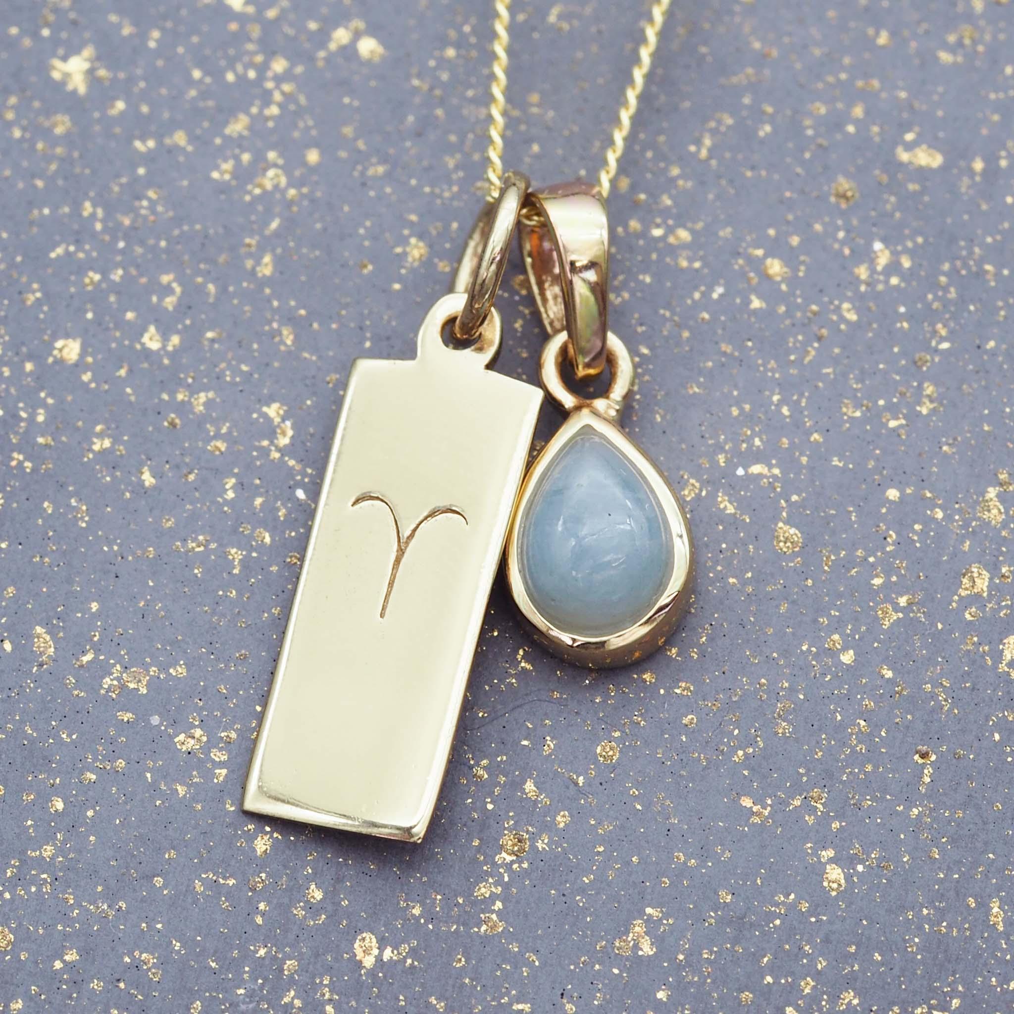 Aries star sign and march Birthstone gold aquamarine Necklace by australian jewellery brand indie and harper