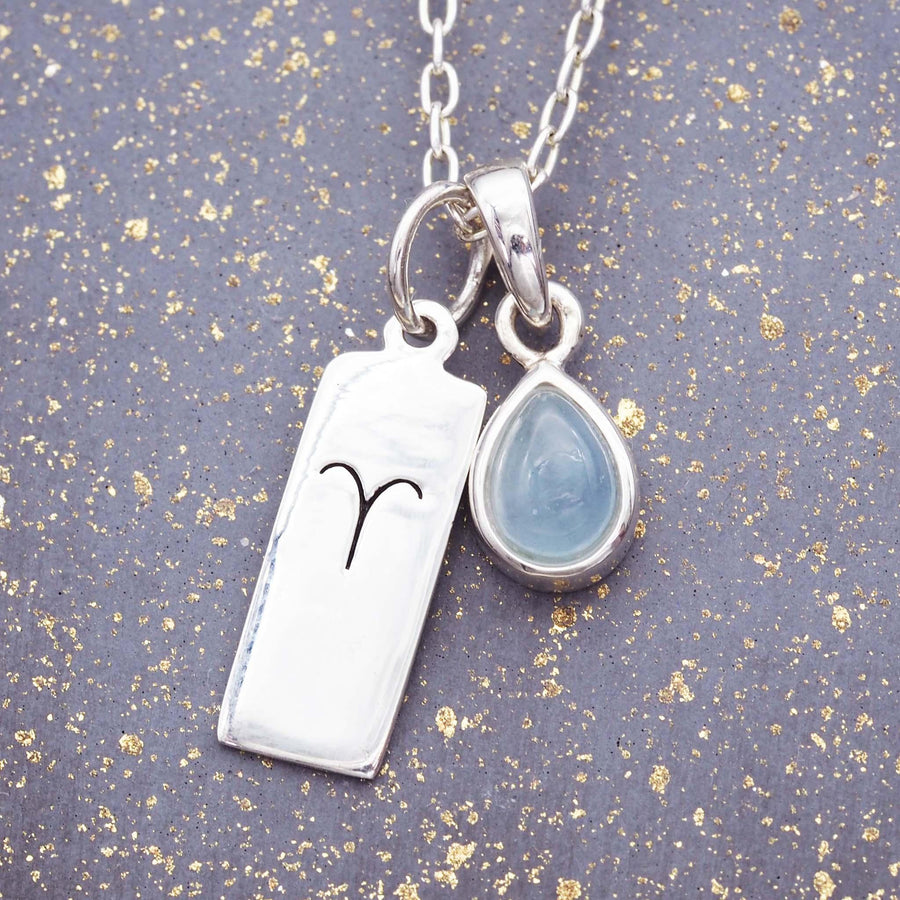 Aries star sign and march Birthstone Sterling Silver aquamarine Necklace by australian jewellery brand indie and harper