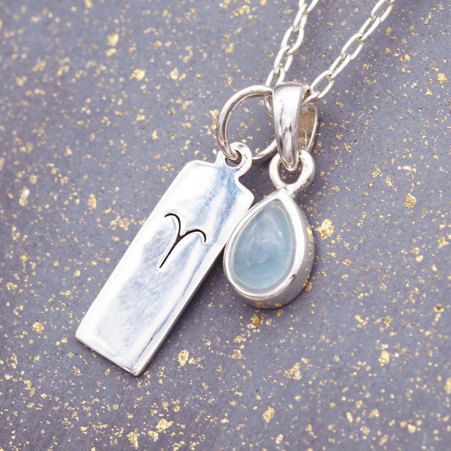 Aries and march Birthstone Sterling silver aquamarine Necklace by australian jewellery brand indie and harper