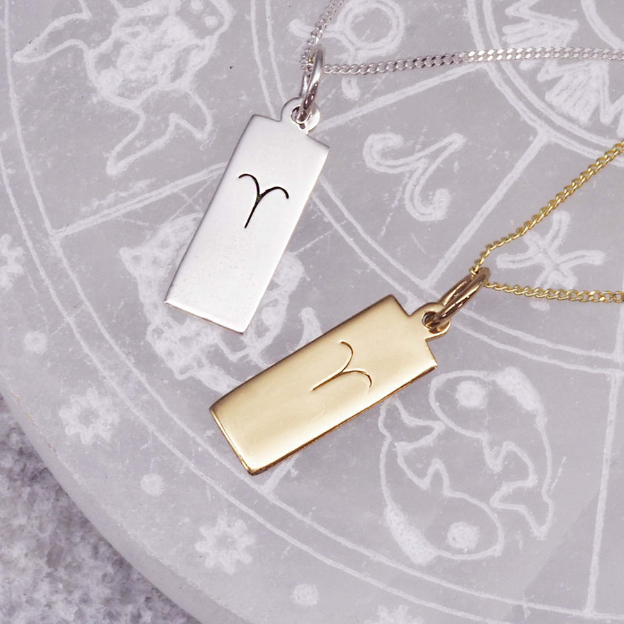 aries necklaces in silver and gold - zodiac jewellery by australian jewellery brands indie and harper