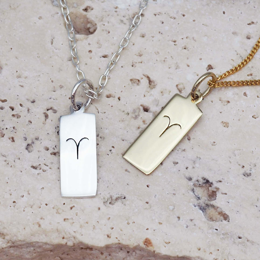 Aries Necklaces in sterling silver and gold - zodiac necklaces by australian jewellery brands indie and harper