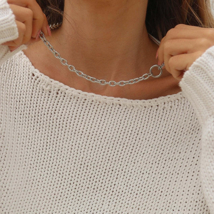 woman wearing silver necklace - waterproof jewellery by australian jewellery brands indie and harper