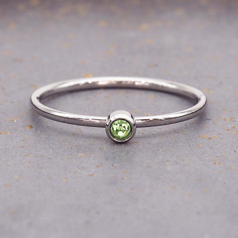 august birthstone dainty silver ring - waterproof jewellery by Australian jewellery brands indie and Harper