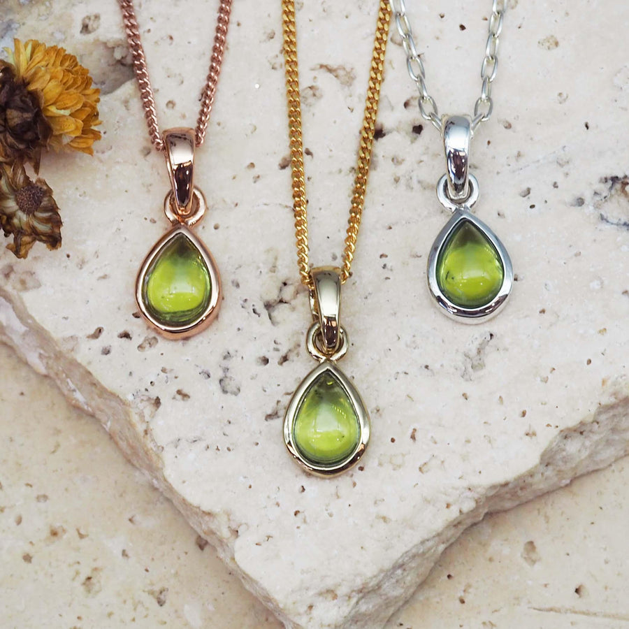 August birthstone peridot necklaces - womens jewelry by australian jewellery brand indie and harper