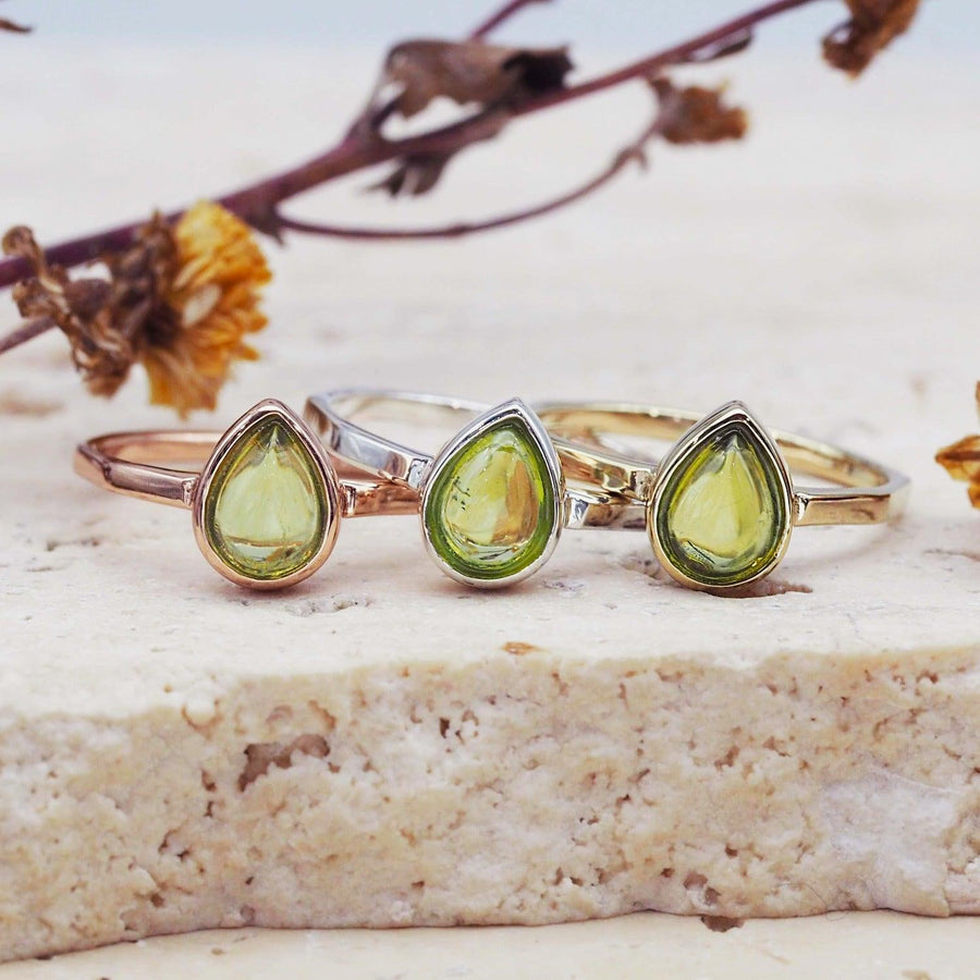 august birthstone peridot rings -  womens jewellery by australian jewellery brand indie and harper