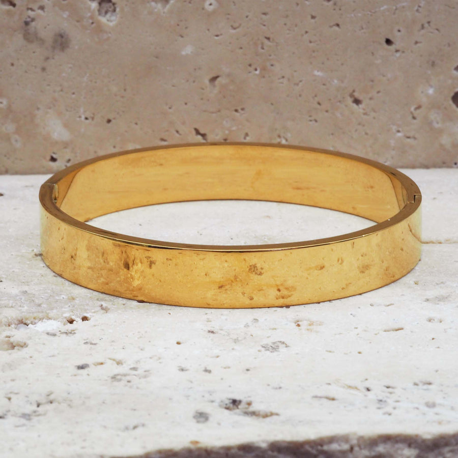 gold plated stainless steel bangle made for women - waterproof jewellery by bohemian jewellery brand indie and harper