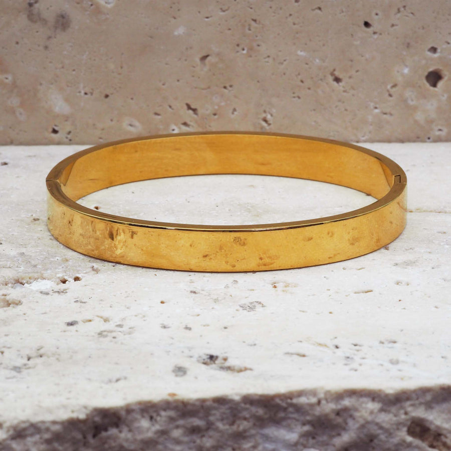 classic hinge design bangle for women made with gold plating over stainless steel - women's bangles online by indie and harper