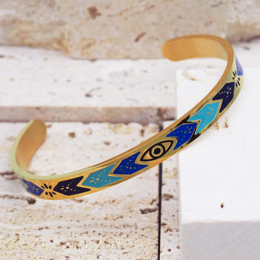 Blue enamel and gold bracelet - gold jewellery by women’s waterproof jewellery brands indie and Harper 