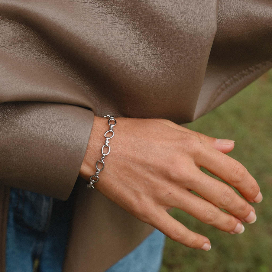 woman wearing silver Bracelet - silver jewellery by australian jewellery brands indie and harper