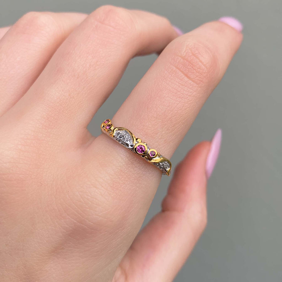 Bespoke Rhodolite Ring being worn - womens gemstone jewellery by online Australian jewellery brands indie and Harper