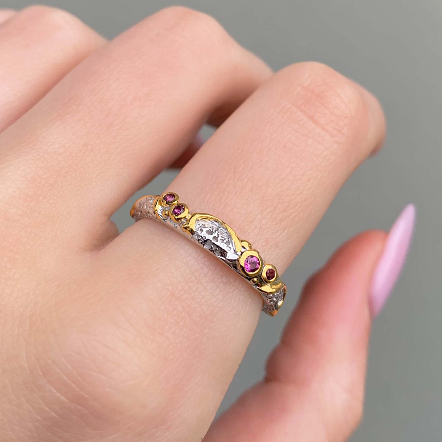 Bespoke Rhodolite Ring being worn - womens boho jewellery Australia- Australian jewellery brand