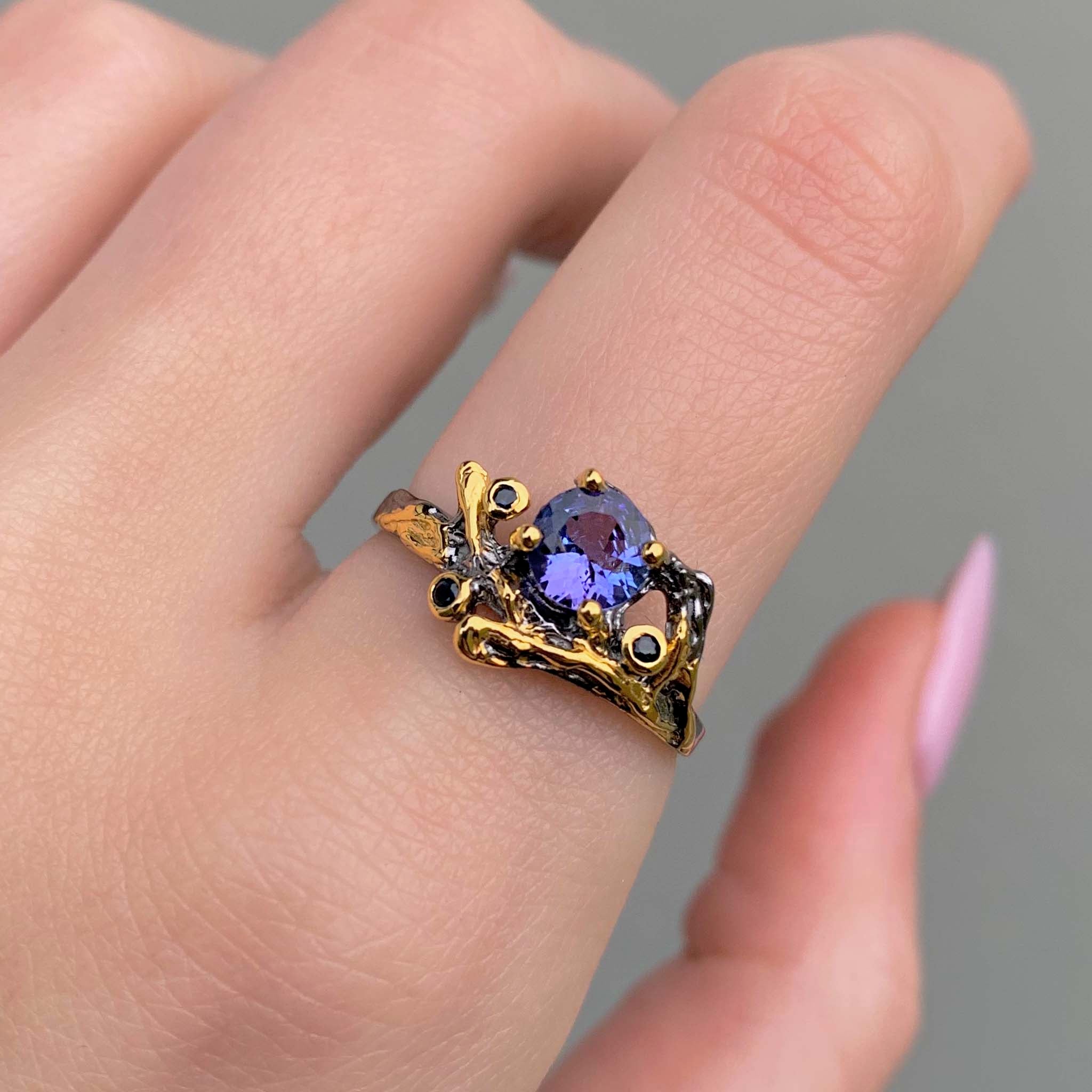 bespoke tanzanite and sapphire ring - gemstone jewellery by Australian jewellery brands indie and Harper