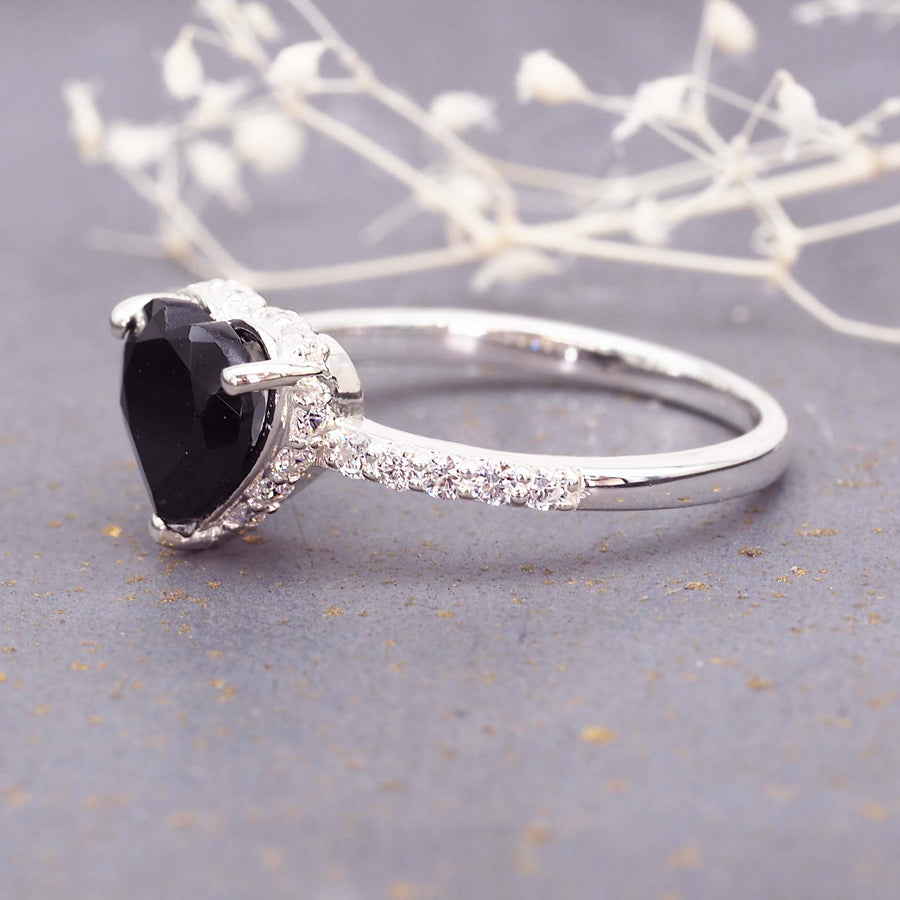 black tourmaline heart ring - the perfect promise ring made with sterling silver and natural gemstones - boho jewellery for women online by indie and harper