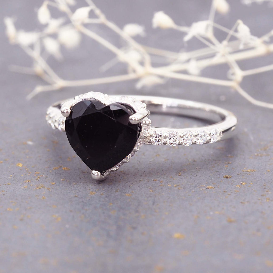 White Topaz and Black tourmaline ring - gemstone jewellery by Australian jewellery brands indie and Harper 