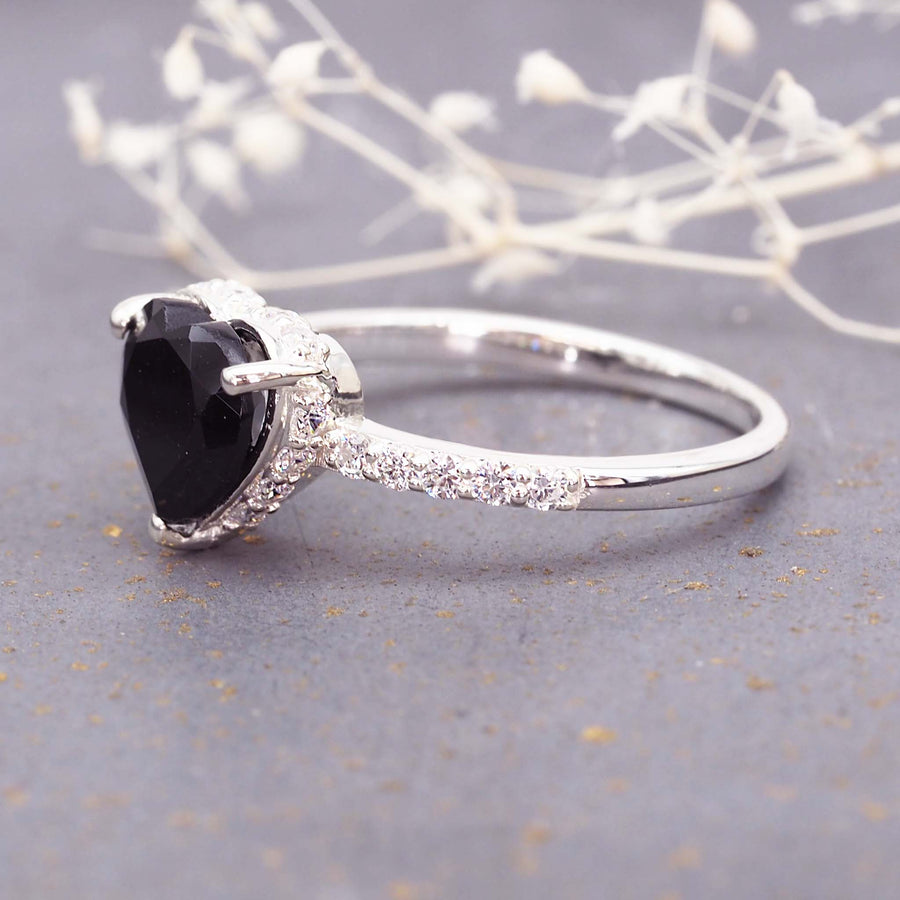 White Topaz and Black tourmaline ring - gemstone jewellery by Australian jewellery brands indie and Harper 