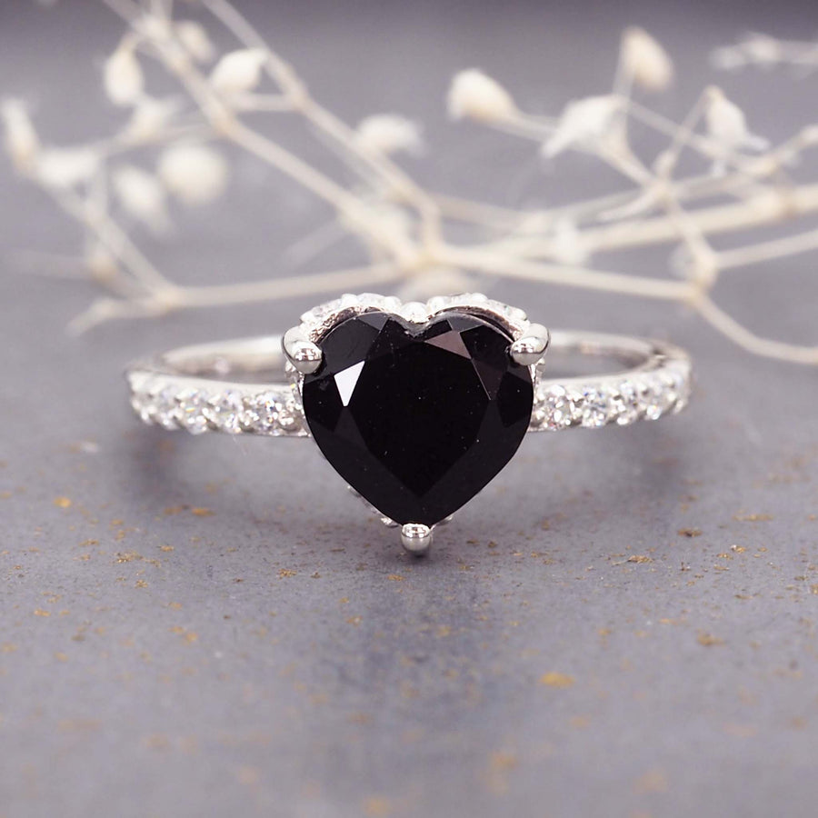 White Topaz and Black tourmaline ring - gemstone jewellery by Australian jewellery brands indie and Harper 