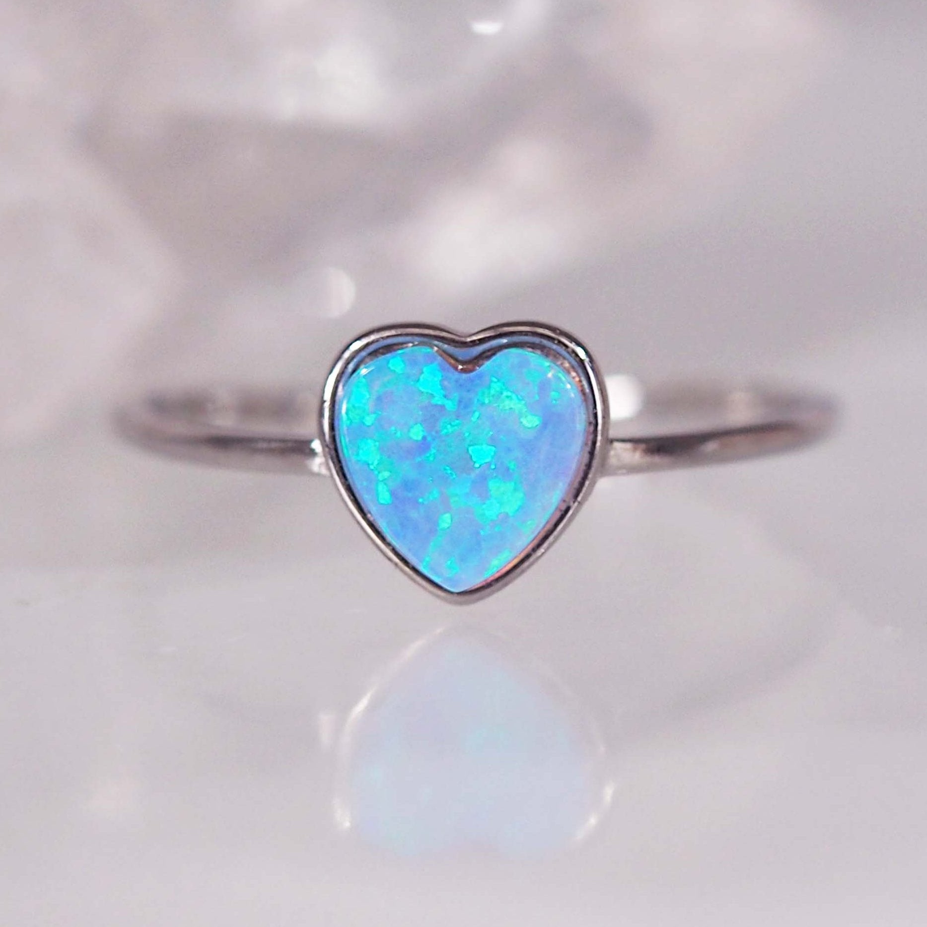 Sterling silver dainty heart blue opal Ring - opal jewellery by australian jewellery brands online indie and Harper