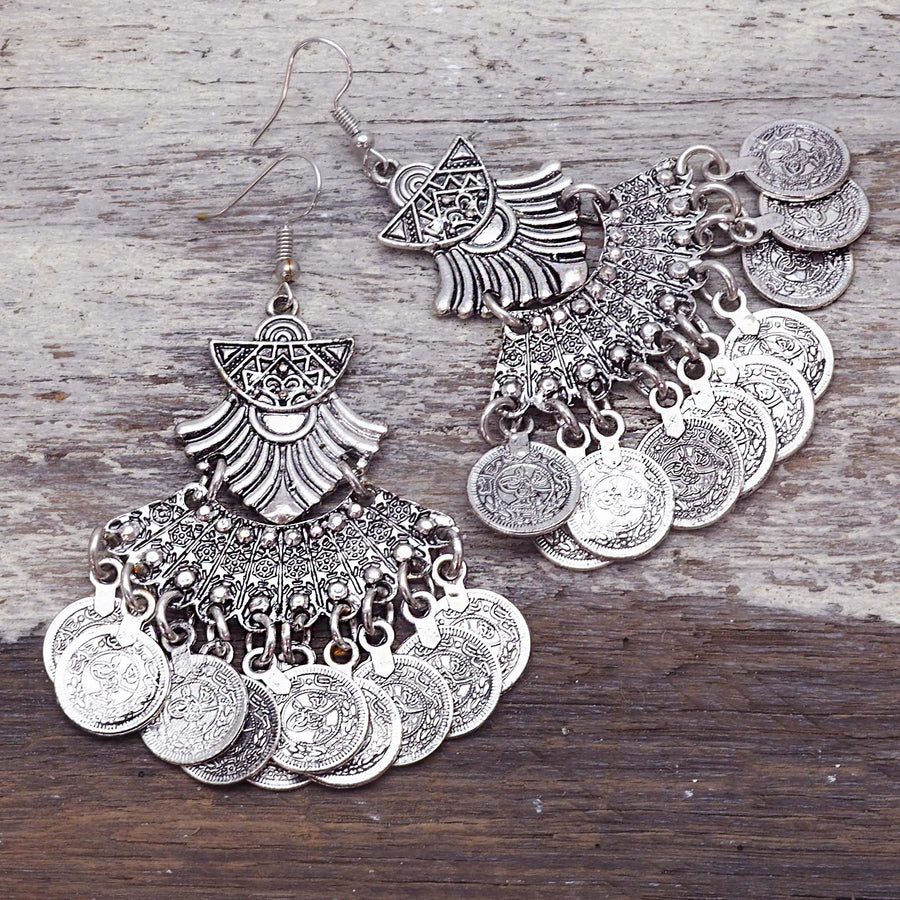 bohemian coin earrings - women's bohemian jewellery with coin charms - bohemian jewellery by online jewellery brand indie and harper