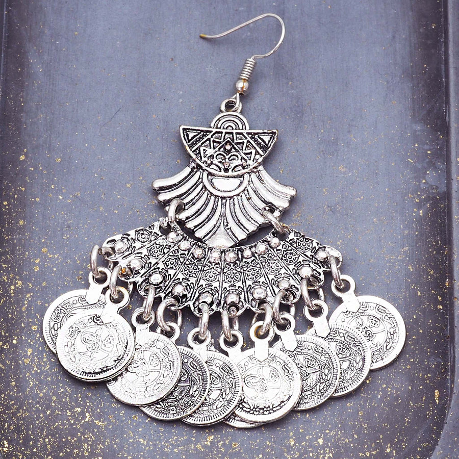bohemian coin earrings - bohemian jewellery for women - statement earrings by online jewellery brand indie and harper