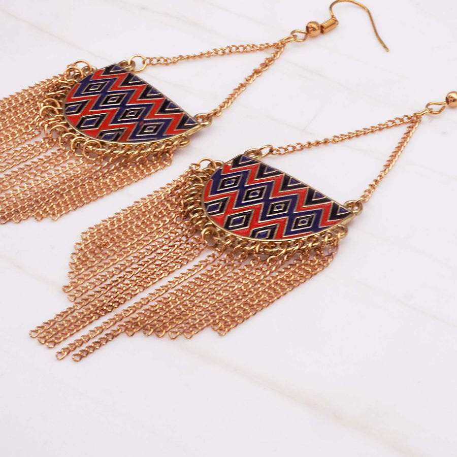 bohemian statement earrings - women's earrings made with metal alloy and red,blue and black enamel - women's jewellery online by indie and harper