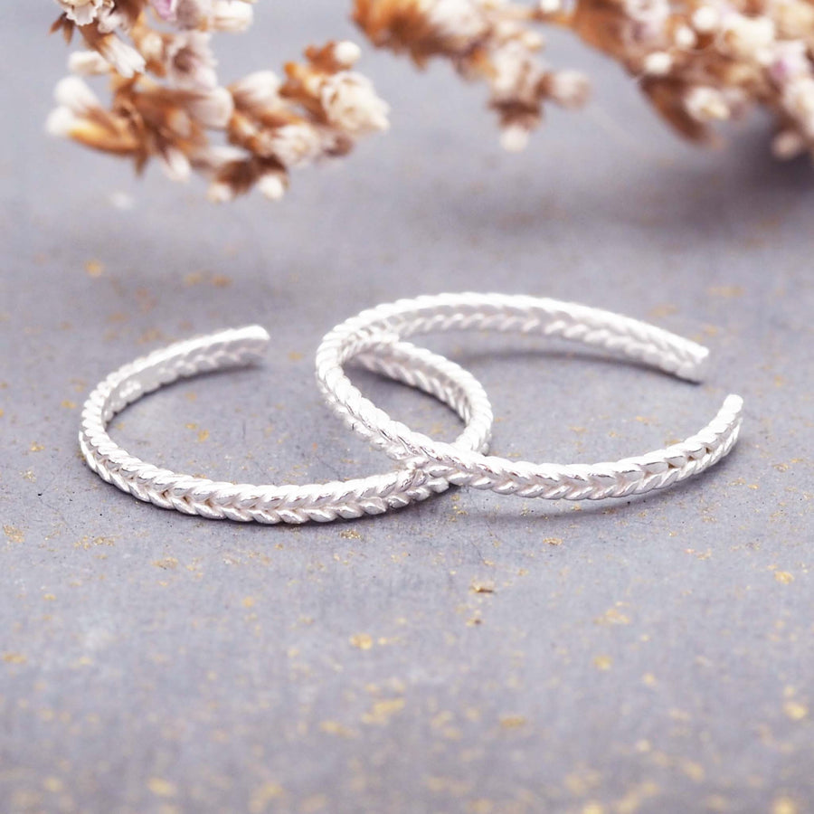 dainty sterling silver toe ring with braided detailing and semi adjustable design - women's jewellery online by indie and harper