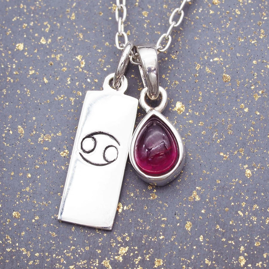 Zodiac Cancer and july Birthstone Sterling silver ruby Necklace - womens jewelry by Australian jewellery brand indie and harper