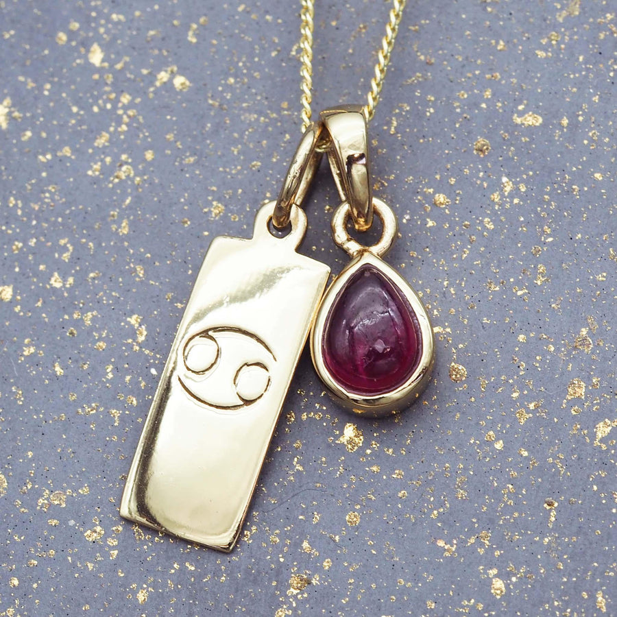 Zodiac Cancer and july Birthstone gold ruby Necklace - womens jewelry by Australian jewellery brand indie and harper