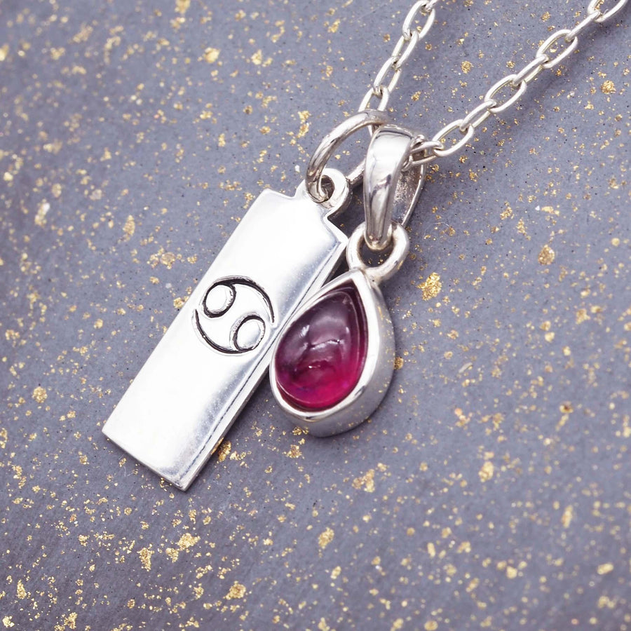 Zodiac Cancer and july Birthstone Sterling silver ruby Necklace - womens jewelry by Australian jewellery brand indie and harper