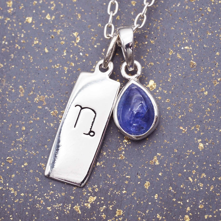 Capricorn star sign and december Birthstone sterling silver tanzanite Necklace by australian jewellery brand indie and harper