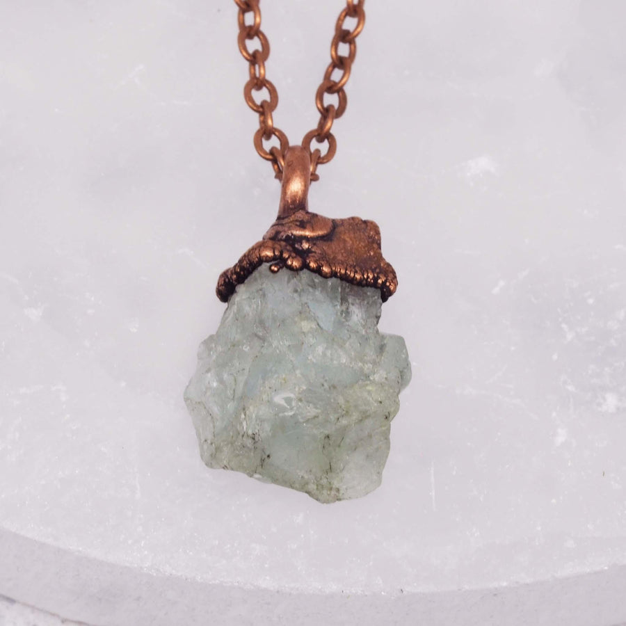 Copper and Raw Aquamarine Necklaces - womens aquamarine jewelry by boho jewelry brand indie and harper