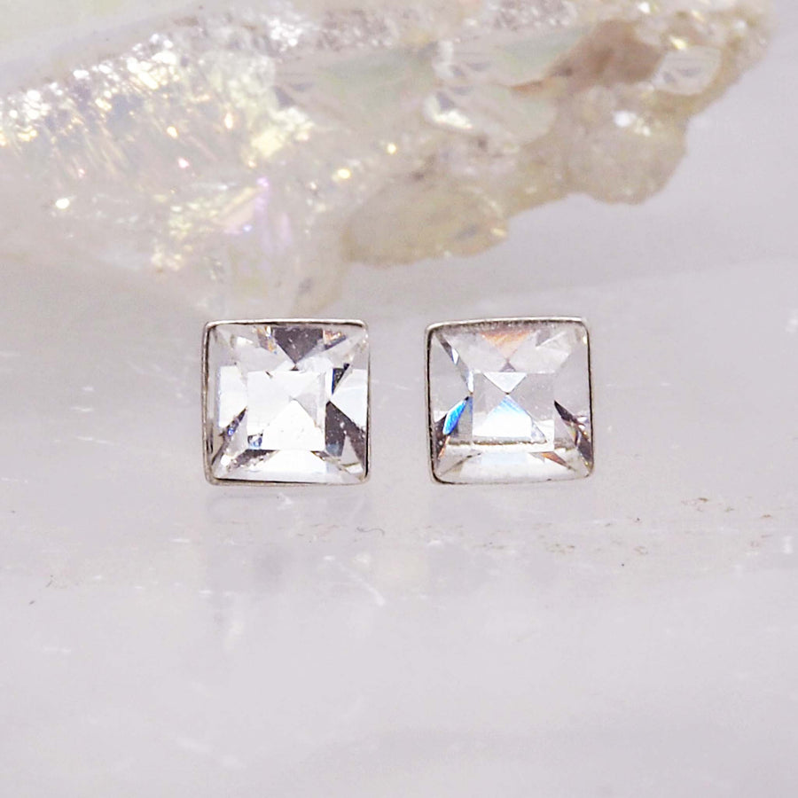 crystal birthstone earrings - sterling silver earrings with white crystals - april birthstone jewellery by indie and harper