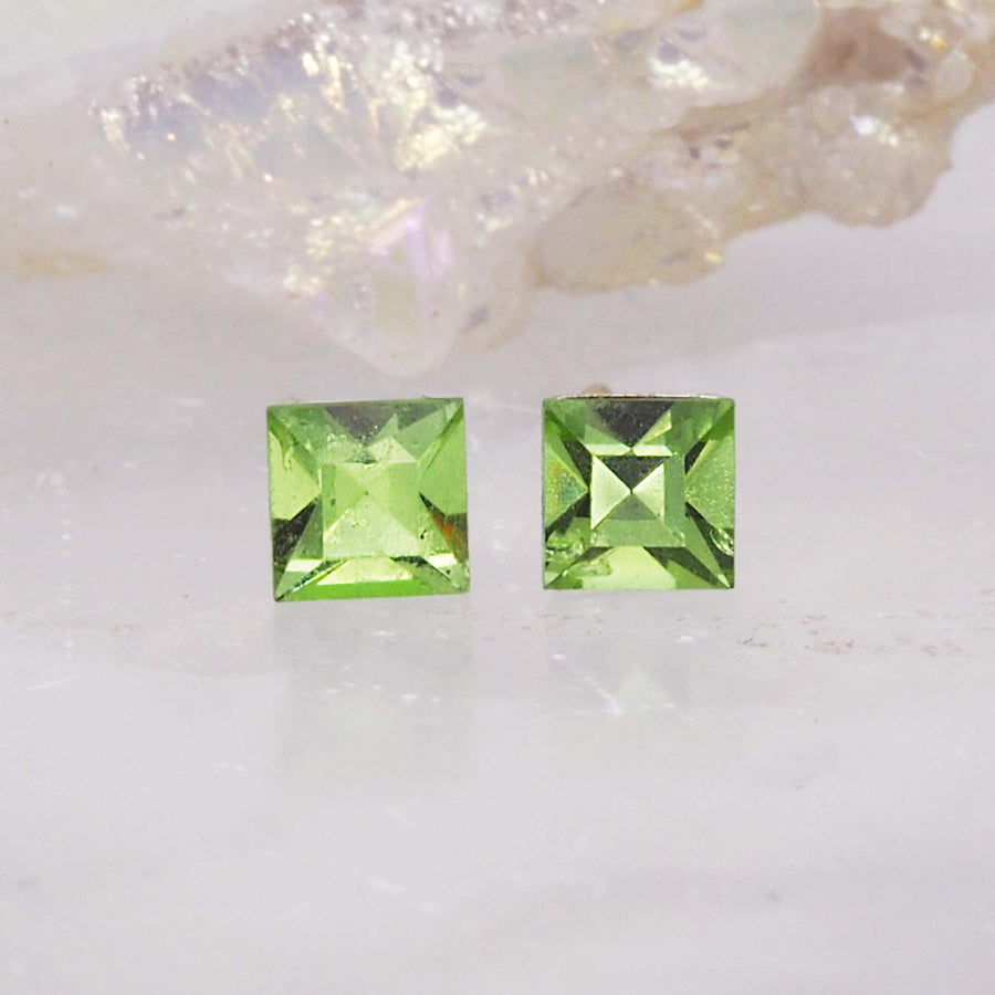 crystal birthstone earrings - august birthstone earrings made with peridot coloured crystals and sterling silver - women's birthstone earrings by online jewellery brand indie and harper