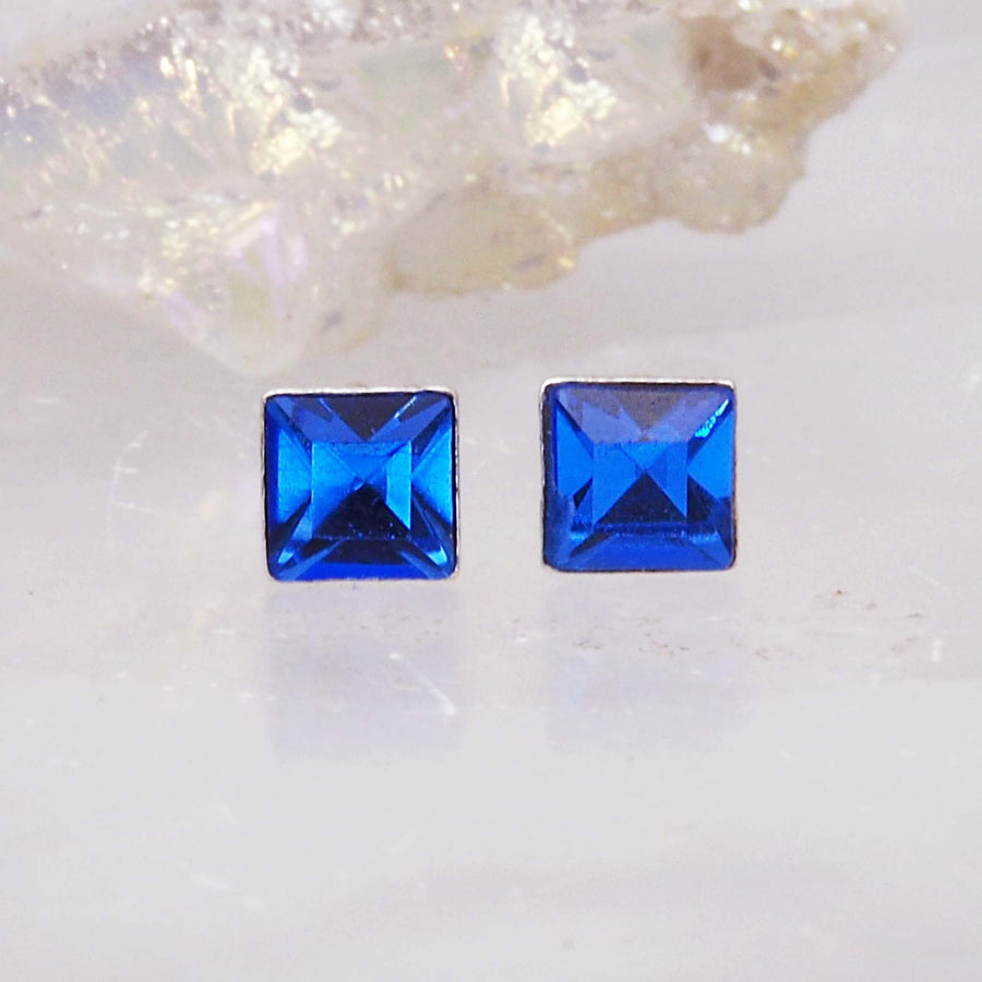 crystal birthstone earrings - september sapphire earrings made with sterling silver and sapphire coloured crystals - shop september birthstone jewellery by indie and harper