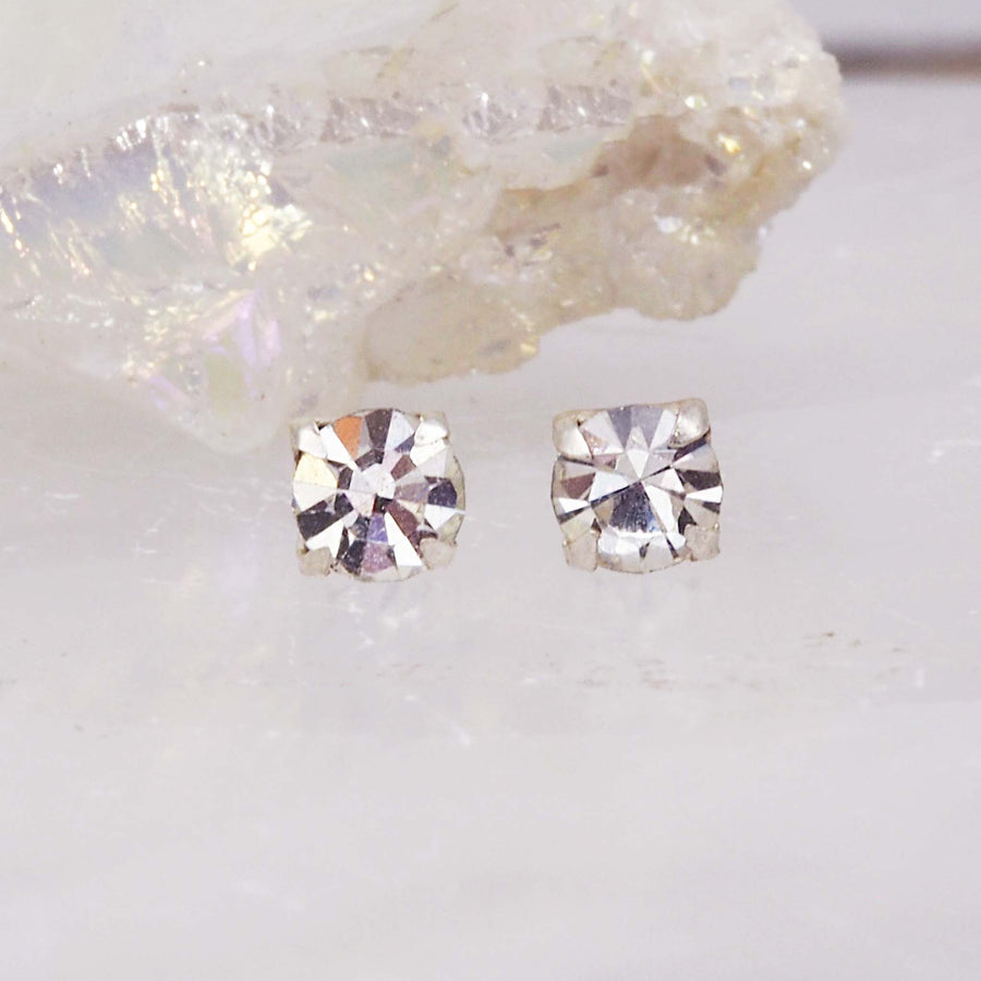 Clear Crystal birthstone earrings - april birthstone jewellery by Australian jewellery brands indie and Harper 