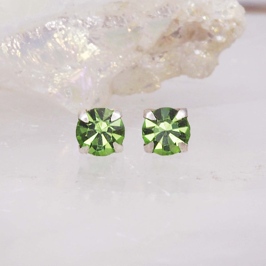 Peridot coloured Crystal birthstone earrings -  august birthstone jewellery by Australian jewellery brands indie and Harper 