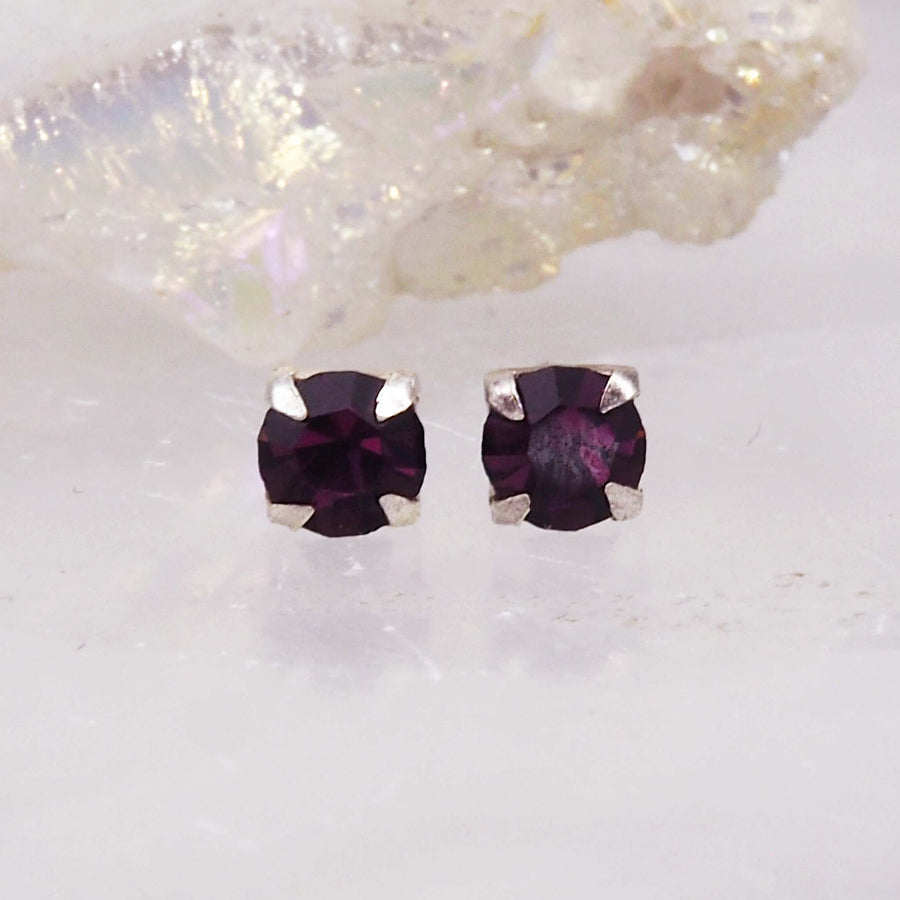 Amethyst coloured Crystal birthstone earrings - february birthstone jewellery by Australian jewellery brands indie and Harper 