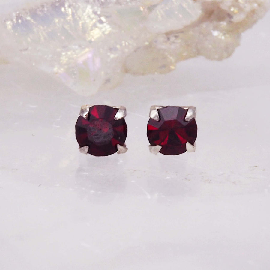 Garnet coloured Crystal birthstone earrings - January birthstone jewellery by Australian jewellery brands indie and Harper 