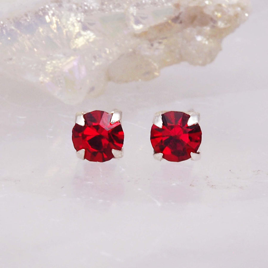 Ruby coloured Crystal birthstone earrings - july birthstone jewellery by Australian jewellery brands indie and Harper 