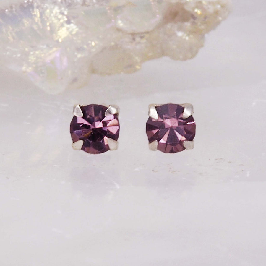 Light purple coloured Crystal birthstone earrings - june birthstone jewellery by Australian jewellery brands indie and Harper 